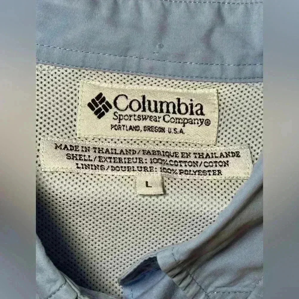 Columbia PFG Light Blue Button Down Collared SS Shirt Men's Size L Large - Picture 4 of 7